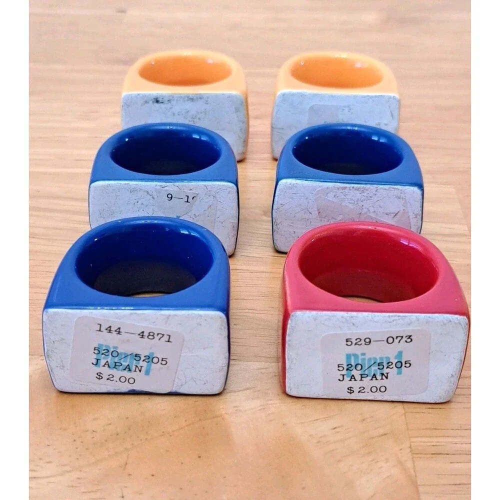 PIER 1 Multicolor Ceramic Napkin Rings Holders Vintage Set of 6
